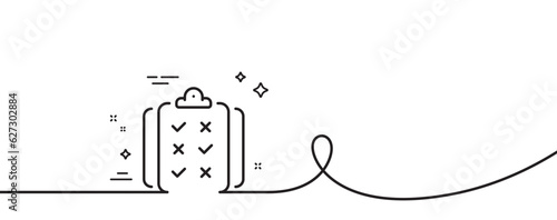 Rule line icon. Continuous one line with curl. Quiz report sign. Regulation compliance symbol. Rule single outline ribbon. Loop curve pattern. Vector