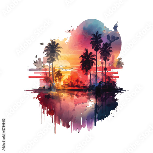 Beach Landscape | Transparent, 300dpi, digital tshirt, POD, EPS, vector, clipart, book cover, wallart, ready to print, Print-on-Demand, colorful, no background, beauty