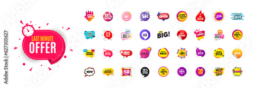 Discount offer sale banners pack. Promo price deal stickers. Special offer 3d speech bubble. Promotion flash coupons. Mega discount deal banners. Sale chat speech bubble. Ad promo message. Vector