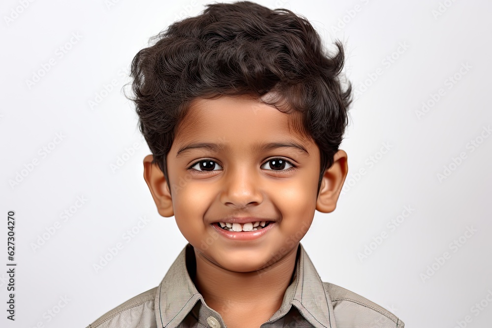 portrait of a smiling Indian kid isolated white background generative ai portrait of a smiling Indian kid isolated white background generative ai
