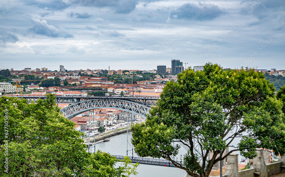 The landscape view of the Luís I Bridge, in Porto