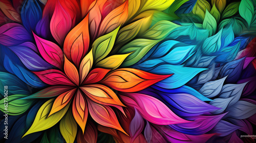 color rainbow flower and leaf wallpaper  in the style of sharp lines and edges  luminous hues AI Generative