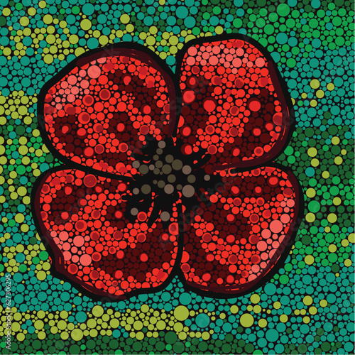 Aboriginal dot art illustration of Australian Poppy Flower