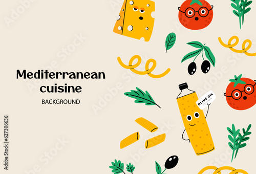 Mediterranean food characters background