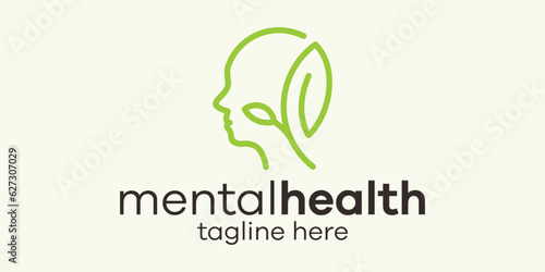 logo design minimalist head and leaf icon vector inspiration