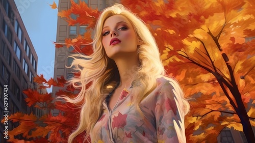 woman in autumn city