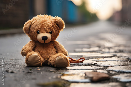 Lonely teddy bear on a pathway  - sadness and memories concept © Nick Alias
