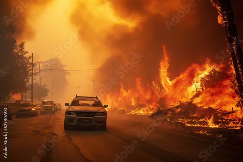 Wildfire - natural disaster and emergency scene
