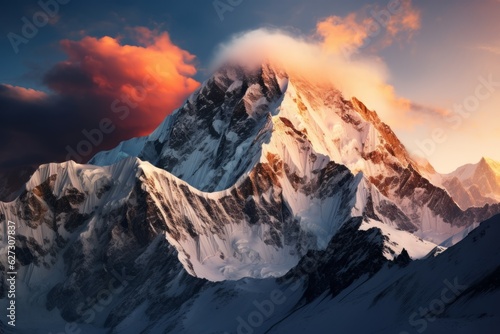 Breathtaking Snow Capped Mountain Range, Generative AI