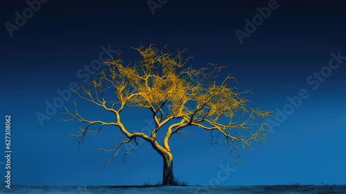 tree with a bright yellow color against the sky AI Generative