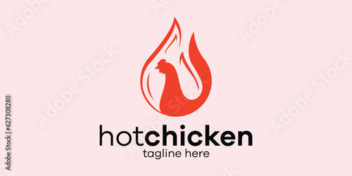 logo design chicken and fire icon vector inspiration