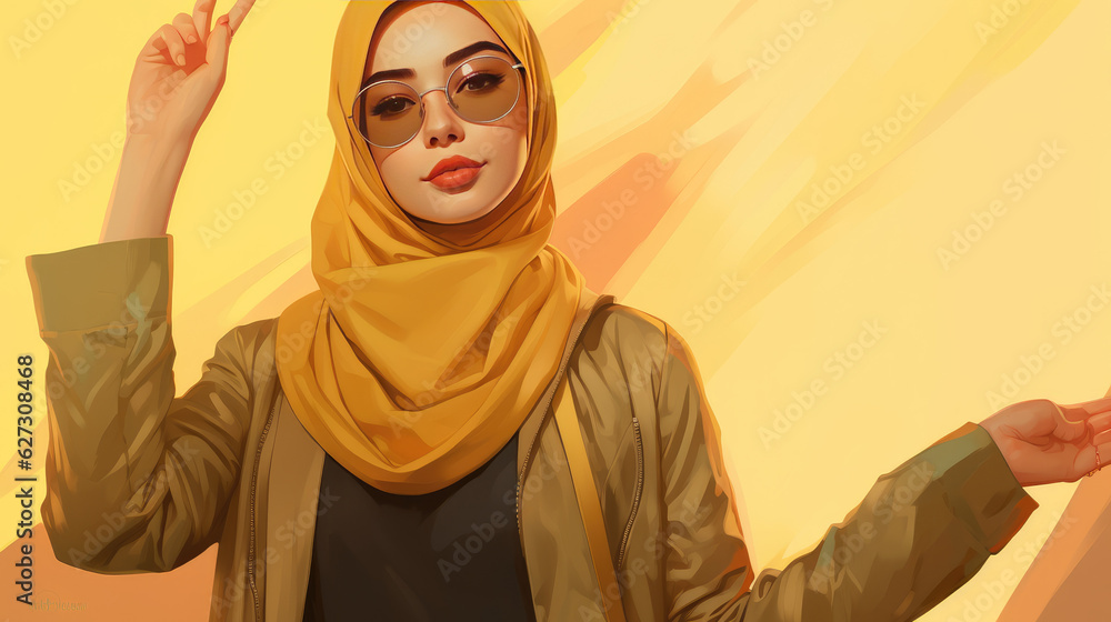 woman in a hijab making the peace sign AI Generative woman in a hijab making the peace sign AI Generative