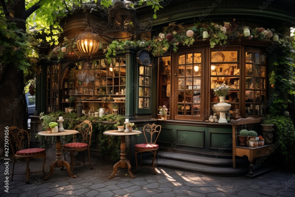  Charming Old Fashioned Tea House Wide Lens, Generative AI