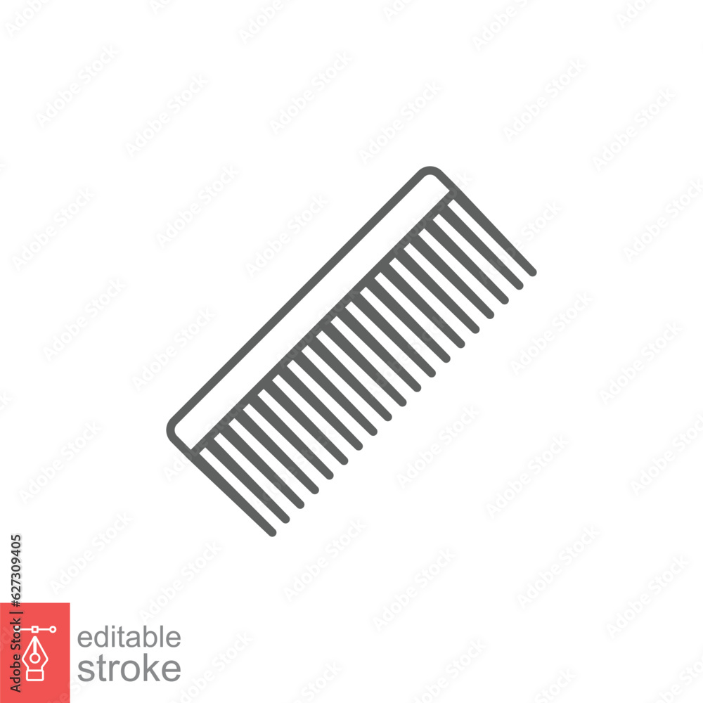 Comb icon. Simple outline style. Hair stylist tool, barber comb, fashion, beauty, hairstyle brush concept. Thin line symbol. Vector illustration isolated on white background. Editable stroke EPS 10.