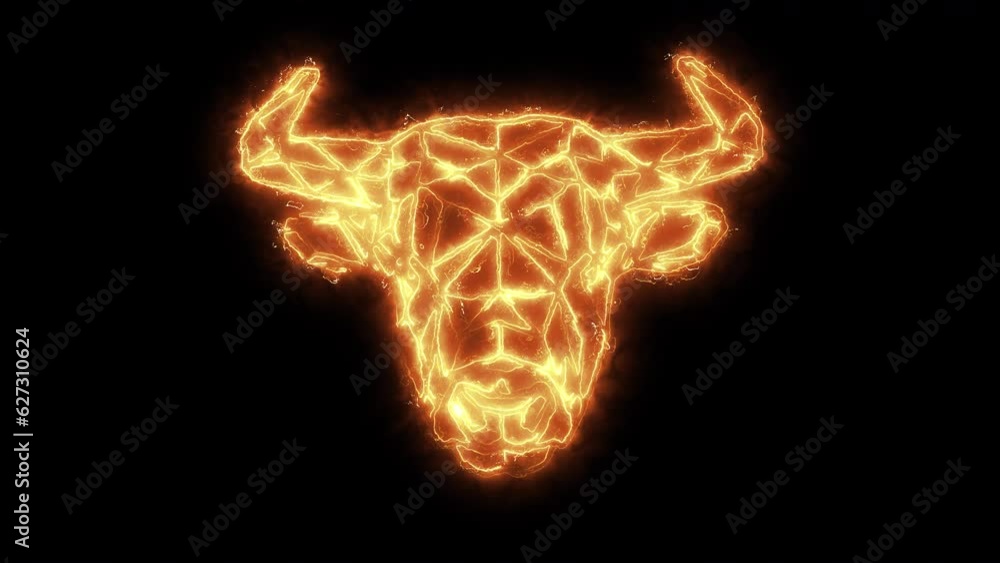 Animated burning lines are formed into the image of a bull