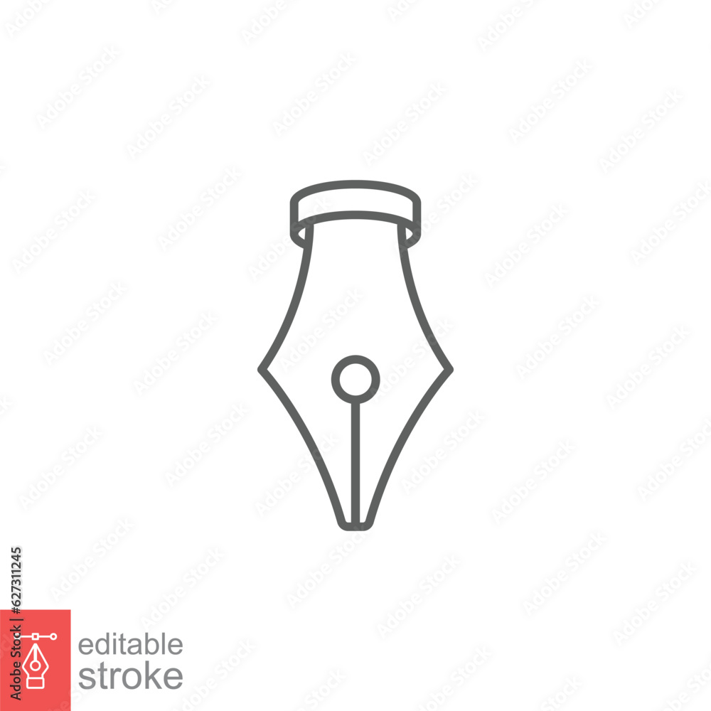 Ink pen icon. Simple outline style. Fountain, calligraphy tool, nib, write, letter, old, classic concept. Thin line symbol. Vector illustration isolated on white background. Editable stroke EPS 10. Ink pen icon. Simple outline style. Fountain, calligraphy tool, nib, write, letter, old, classic concept. Thin line symbol. Vector illustration isolated on white background. Editable stroke EPS 10.