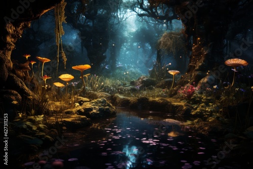 Mystical Forest With Vibrant Wildlife  Generative AI 