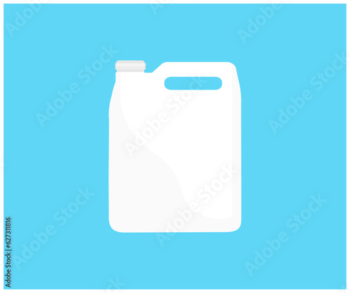 Plastic jerry can logo design. Unlabeled white plastic tank canister chemical liquid container on blue background vector design and illustration.
