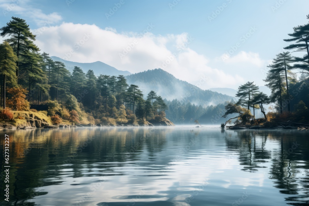  Serene Lakeside Landscape In Nagano, Generative AI
