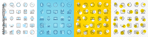Vector icons set of Online video, Internet documents and Seo strategy line icons pack for web with Refresh like, Touch screen, Timer outline icon. Fake news, Question button. Vector
