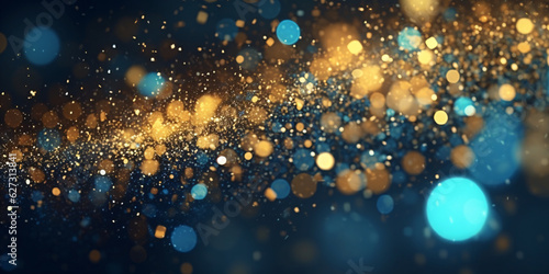 Background with a mix of blue, yellow, and gold sparkles, creating a mesmerizing and eye-catching display.