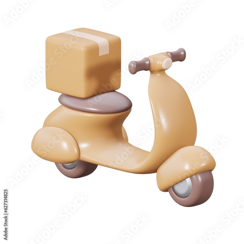 3d scooter with box, delivery courier service, time to shopping concept