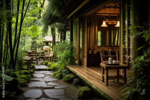 Traditional Tea House In a Bamboo Grove, Generative AI © Shooting Star Std