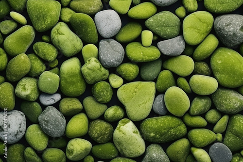 Pebbles stones background with green toned