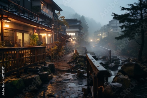 Traditional Onsen Hot Spring Town  Generative AI