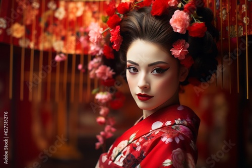 Traditional Kimono Clad Geisha, Generative AI