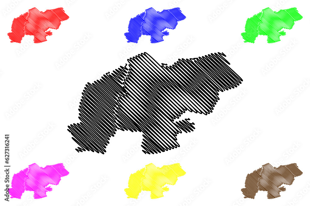 North Lincolnshire Unitary authority and borough (United Kingdom of Great Britain and Northern Ireland, ceremonial county Lincolnshire or Lincs, England) map vector illustration, scribble sketch map