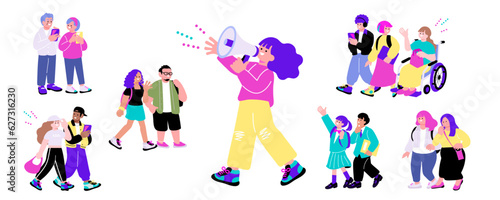 多国籍社会、ダイバーシティをイメージする多文化の人々のグループのイラスト