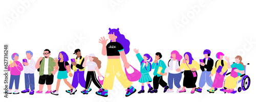 多国籍社会、ダイバーシティをイメージする多文化の人々のグループのイラスト
