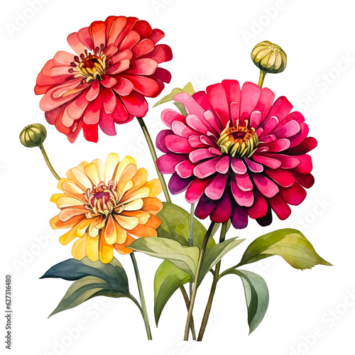 Water color beautiful zinnia png clip art