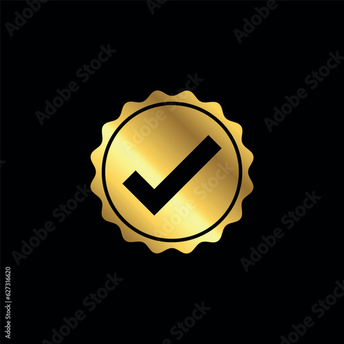 Gold Color Check Mark Checklist Badge Sticker Vector Template