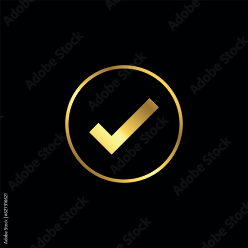 Gold Color Check Mark Checklist Badge Sticker Vector Template