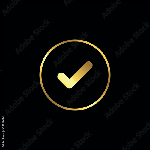 Gold Color Check Mark Checklist Badge Sticker Vector Template