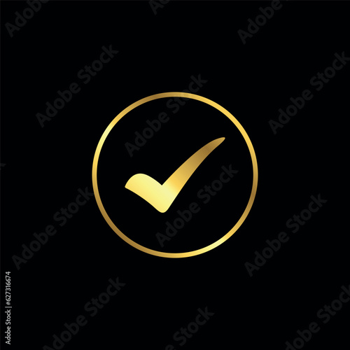 Gold Color Check Mark Checklist Badge Sticker Vector Template