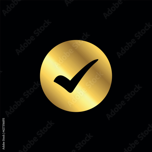 Gold Color Check Mark Checklist Badge Sticker Vector Template
