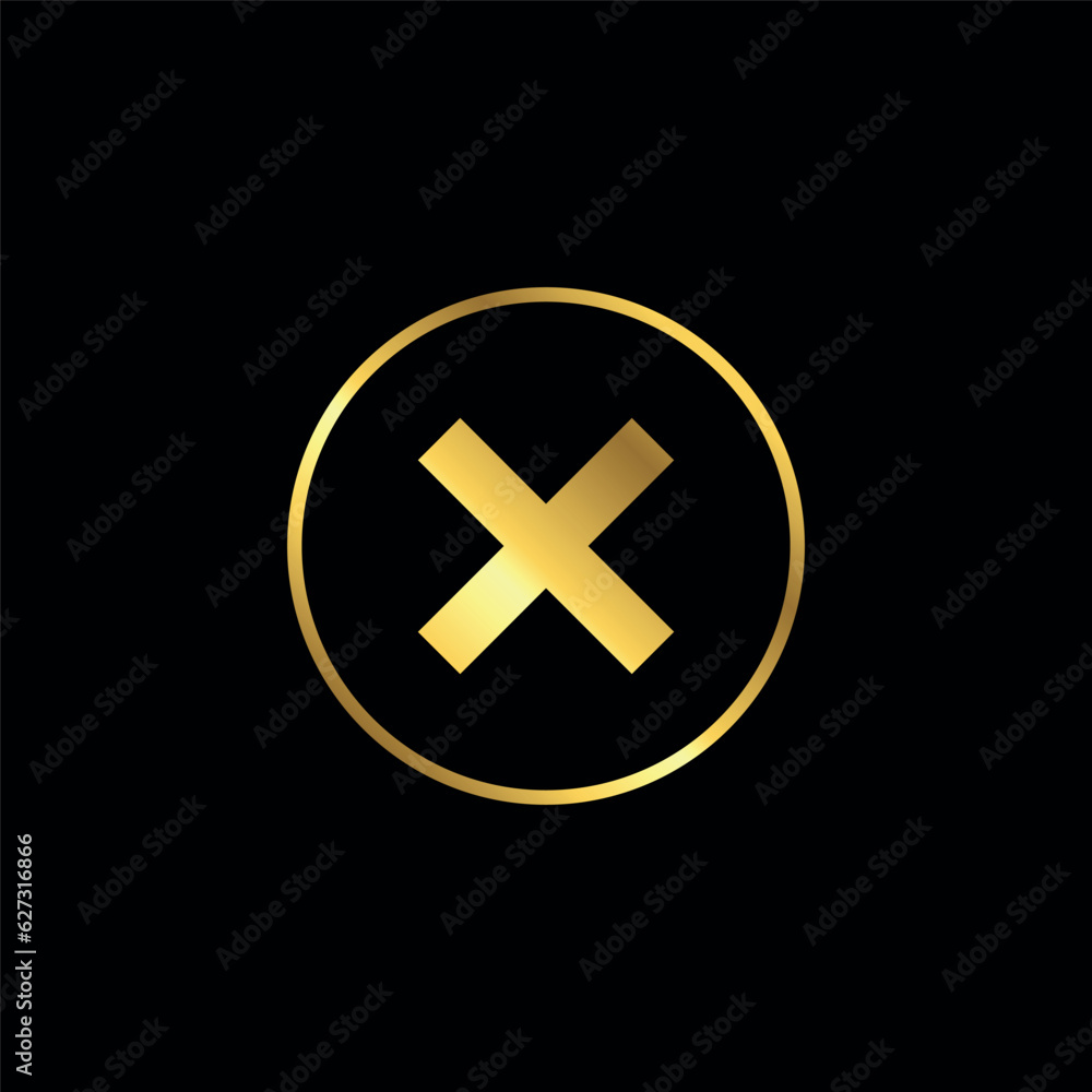 Obraz premium Gold Color Cross Sign Cancel Denial Icon Vector