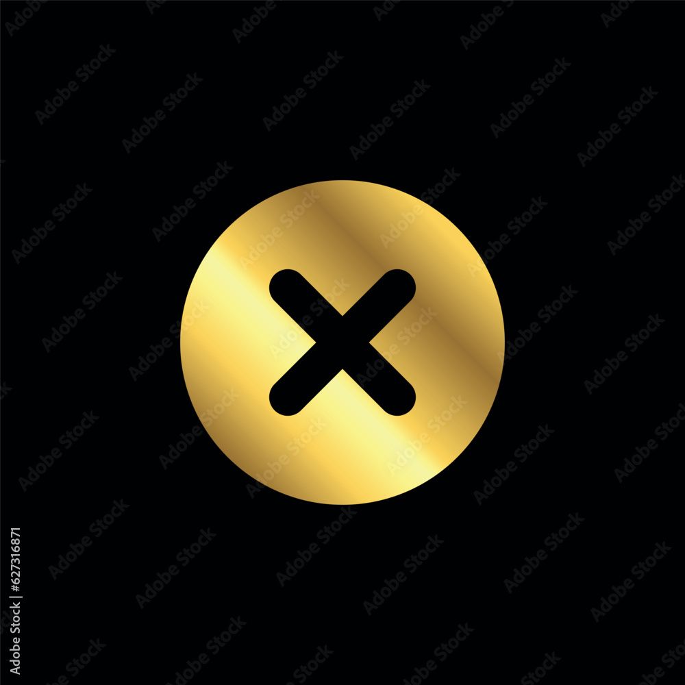 Fototapeta premium Gold Color Cross Sign Cancel Denial Icon Vector