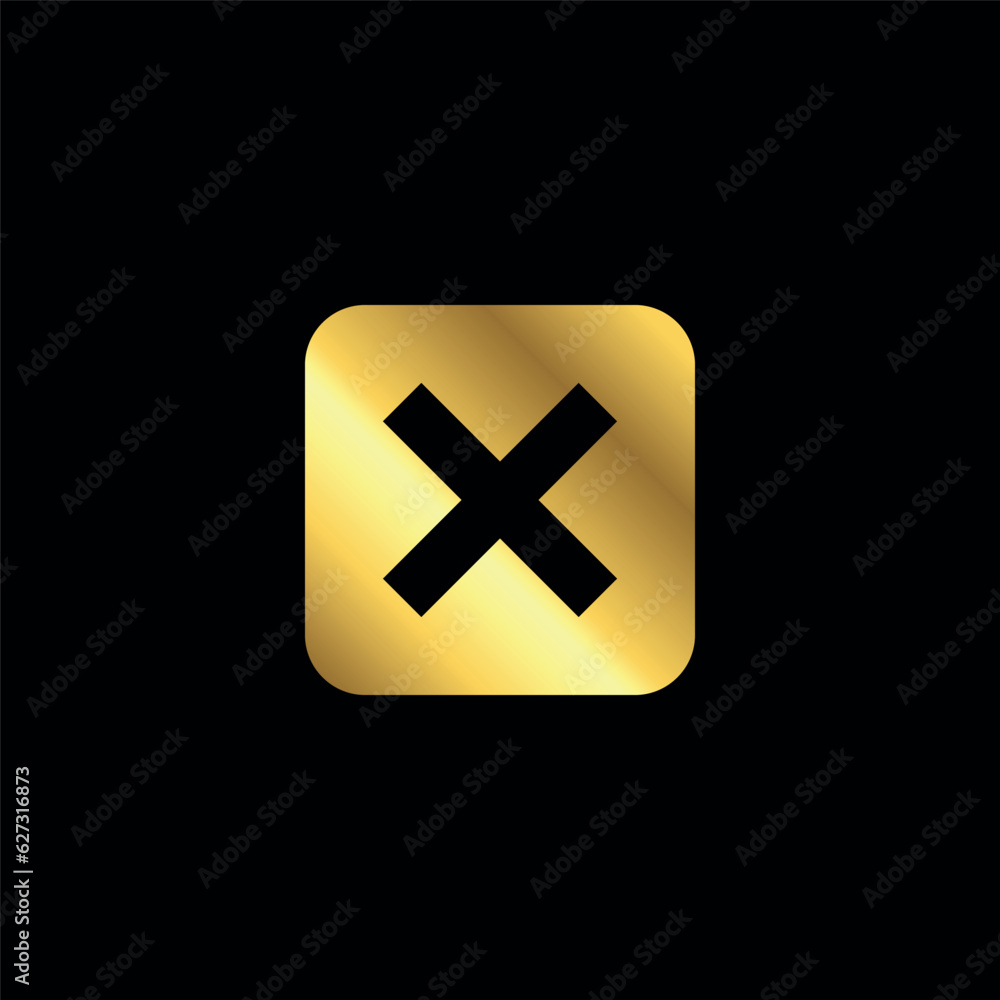 Obraz premium Gold Color Cross Sign Cancel Denial Icon Vector