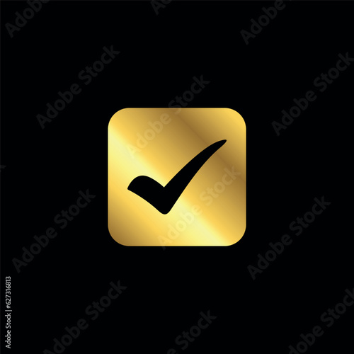 Gold Color Check Mark Checklist Badge Sticker Vector Template