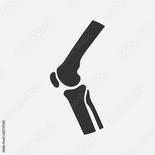 Knee joint icon. Knee bones graphic sign. Symbol human joint isolated on white background. Vector illustration