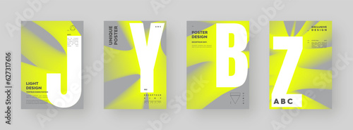 Poster design set. Vertical A4 format. Modern placard collection. Strict and discreet brochure. Yellow letter composition with abstract smoke effect.