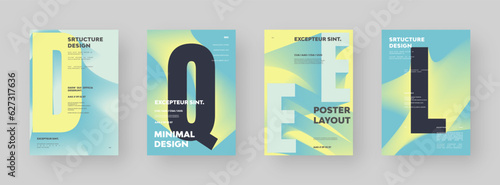 Poster design set. Vertical A4 format. Modern placard collection. Strict and discreet brochure. Colorful letter composition with abstract smoke effect.