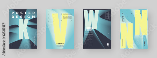 Poster design set. Vertical A4 format. Modern placard collection. Strict and discreet brochure. Colorful letter composition with abstract smoke effect.