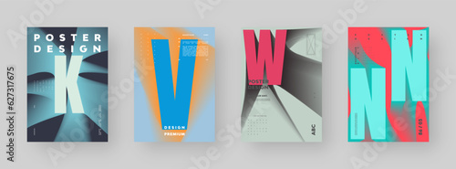 Poster design set. Vertical A4 format. Modern placard collection. Strict and discreet brochure. Colorful letter composition with abstract smoke effect.