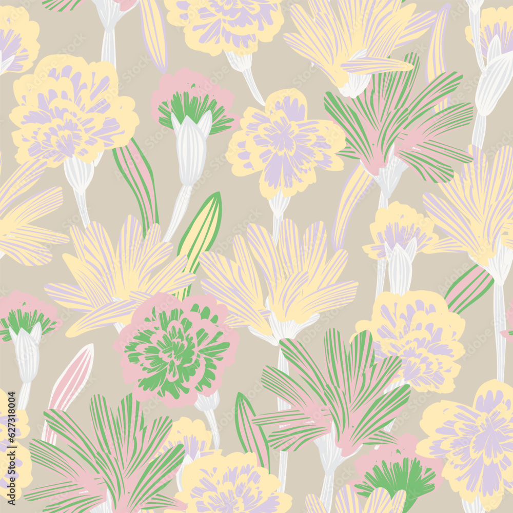 Obraz premium Neutral Colour Botanical Floral Seamless Pattern Design