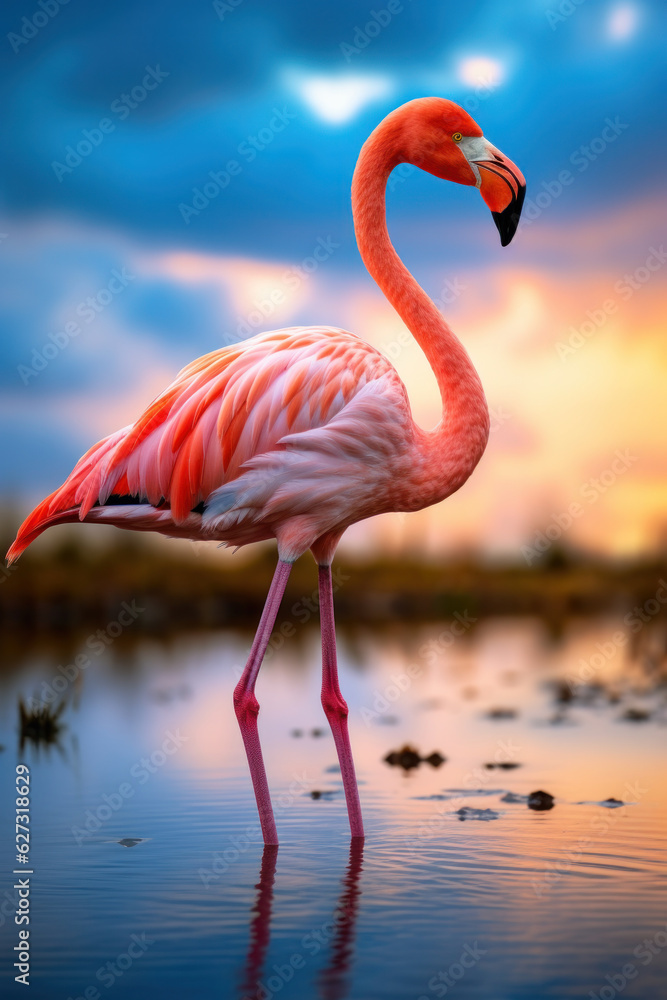Fototapeta premium Flamingo, Wildlife Photography, Generative AI